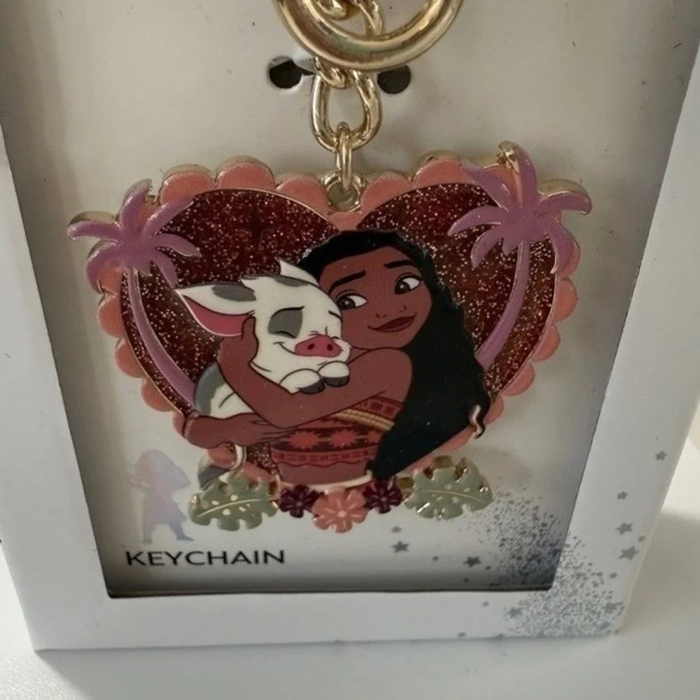 Disney Moana Pua Heart‎ Keychain Gold Tone Glitter Tropical LA Rocks New